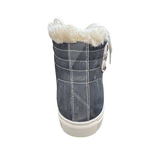 NEW Steve Madden Sneaker Suede Studded High Top Platform Faux Fur Blue Size 8.5 - Picture 11 of 11